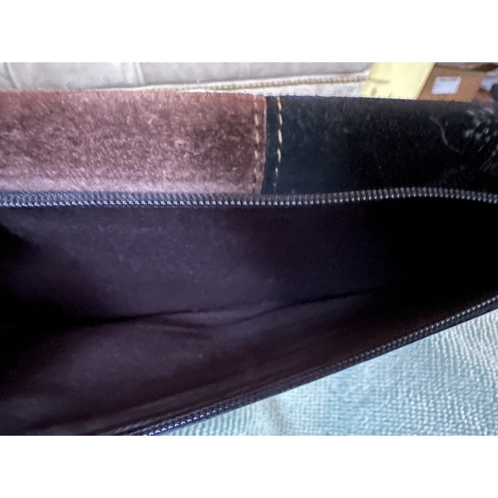 Vtg FOSSIL Black And Brown Suede Pebbled Leather Wallet Optional Checkbook Cards